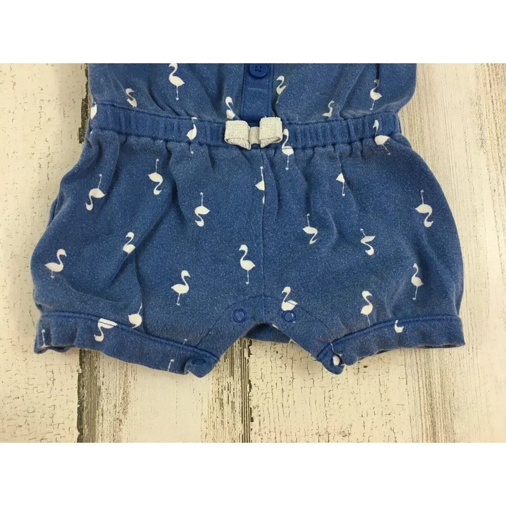Gymboree Baby Girls 12 to 18 M Blue White Flamingo Romper